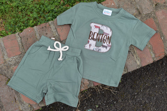 Applique Letter Shirt and Shorts Set - Mid May Ship