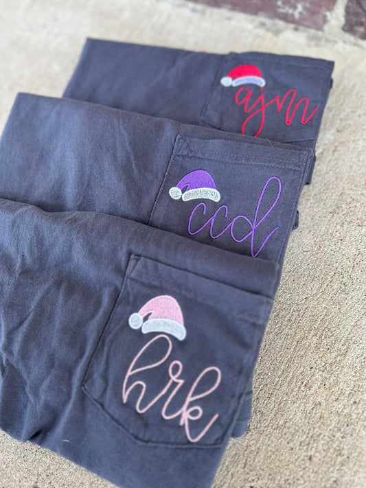 Santa Hat Monogram pocket tee - Early December