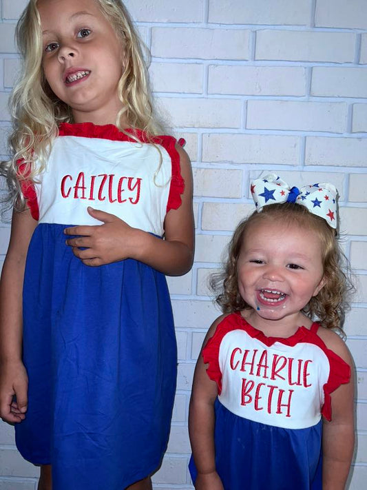 Red White Blue Tie Bubble and Dress - Mid June Ship